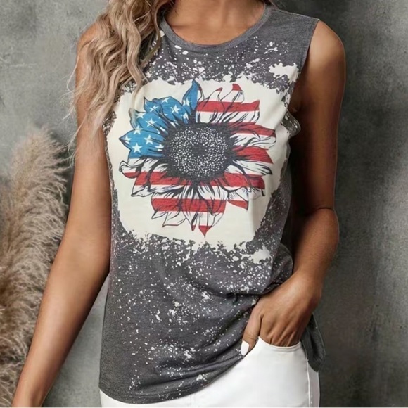 Sunflower American Flag Loose Tank - Picture 2 of 6